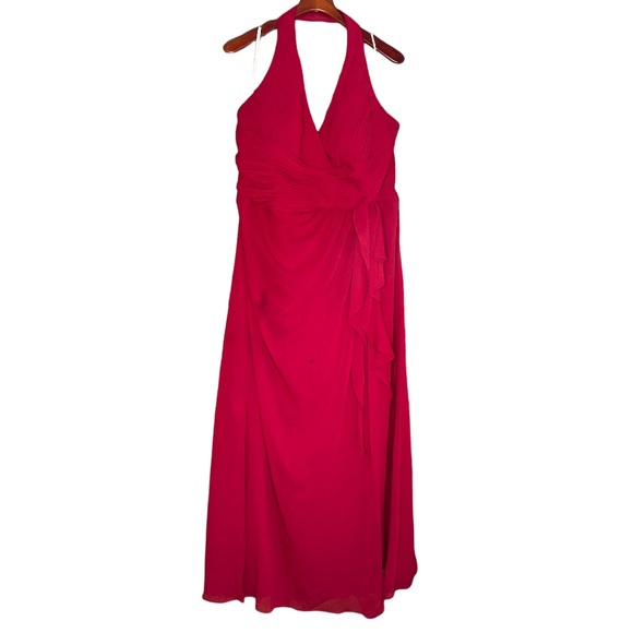 David’s Bridal Chiffon Halter Dress Red Apple Size 20 - Picture 1 of 8